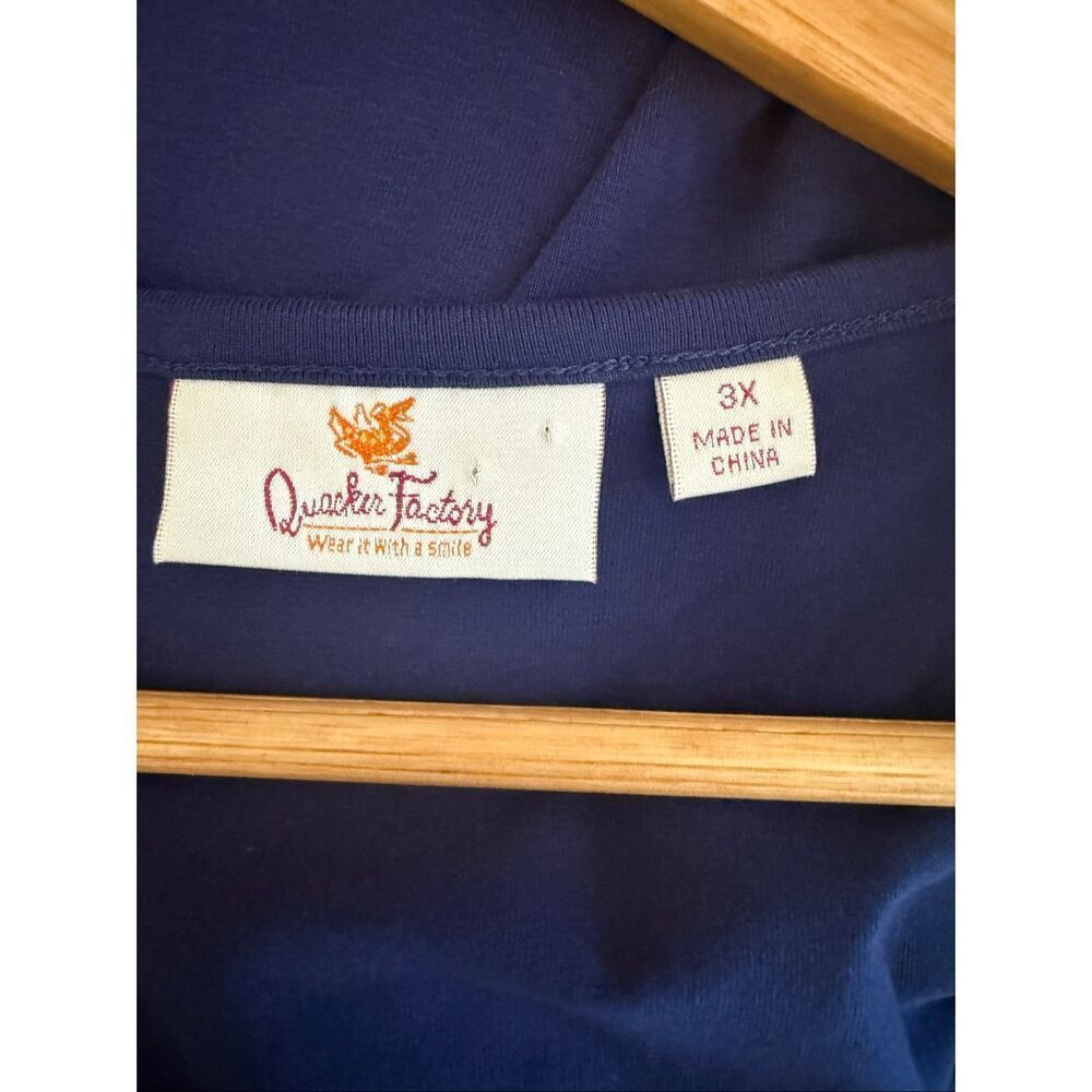 Quacker Factory Size 3X Rhinestone Square Neck Tunic Top Midnight Blue Sparkle - Picture 7 of 8